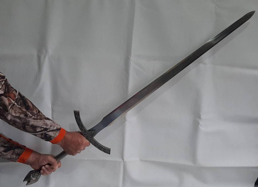 Double-Handed Broadsword 128cm Stainless Steel Display Piece with Wooden Mount