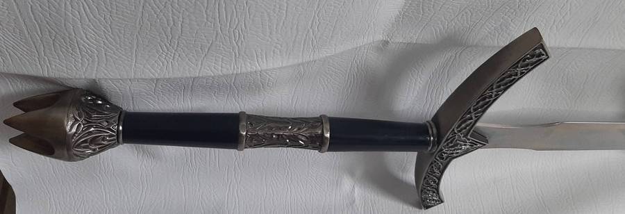 Double-Handed Broadsword 128cm Stainless Steel Display Piece with Wooden Mount