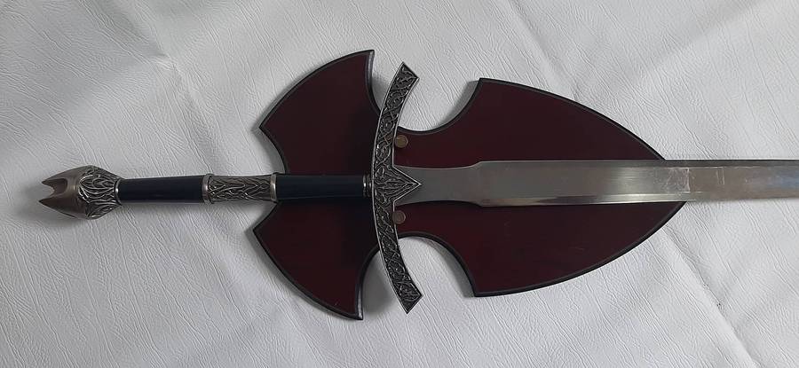 Double-Handed Broadsword 128cm Stainless Steel Display Piece with Wooden Mount