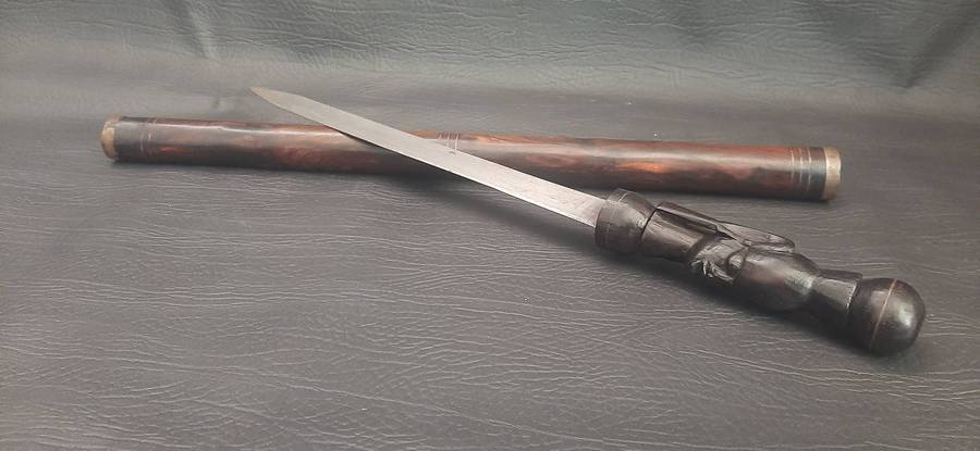 CARVED DAGGER WITH SHEATH  53CM CEREMONIAL BLADE WITH FIGURAL HANDLE