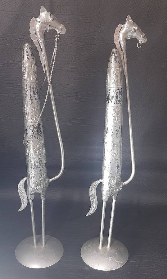 PAIR OF HANDCRAFTED METAL HORSE SCULPTURES  39CM OF TRIBAL ELEGANCE