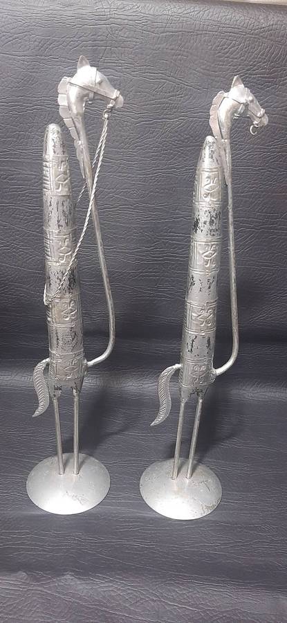 PAIR OF HANDCRAFTED METAL HORSE SCULPTURES  39CM OF TRIBAL ELEGANCE
