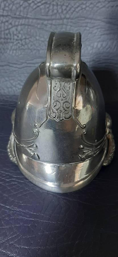 VINTAGE METAL HELMET INKWELL  CEREMONIAL STYLE WITH PORCELAIN INSERT