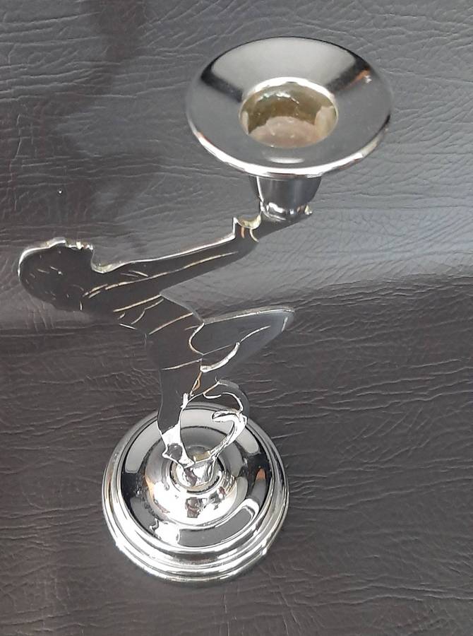 ART DECO METAL CANDLE HOLDER  SCULPTURAL FORM, 22CM TALL