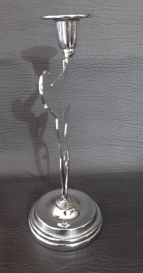 ART DECO METAL CANDLE HOLDER  SCULPTURAL FORM, 22CM TALL