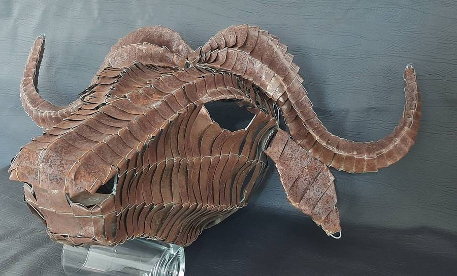 LARGE METAL WOVEN BUFFALO HEAD  WALL-MOUNTED SCULPTURAL STATEMENT