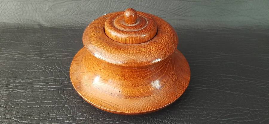 HANDCRAFTED WOODEN INKWELL  VINTAGE DESK COMPANION WITH LID