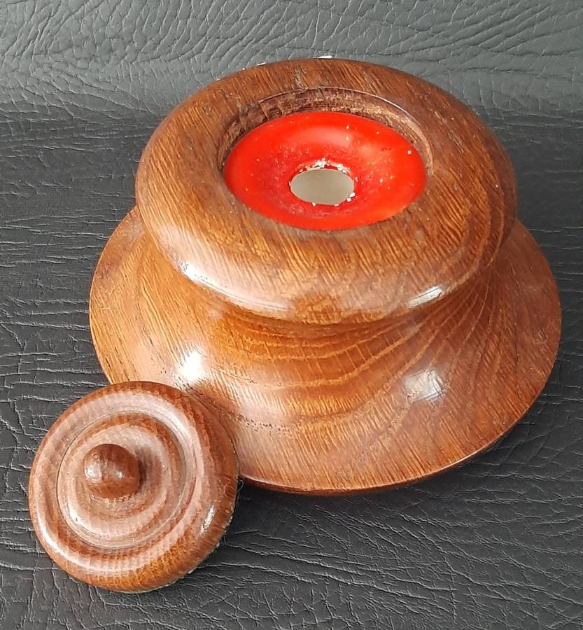 HANDCRAFTED WOODEN INKWELL  VINTAGE DESK COMPANION WITH LID