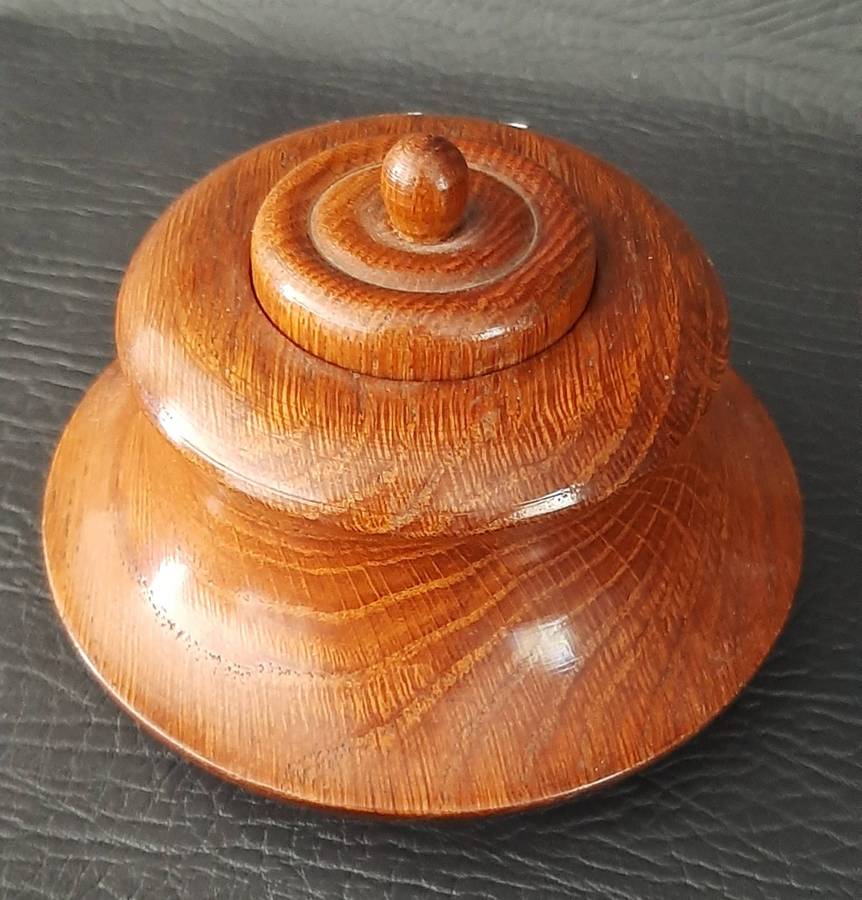 HANDCRAFTED WOODEN INKWELL  VINTAGE DESK COMPANION WITH LID