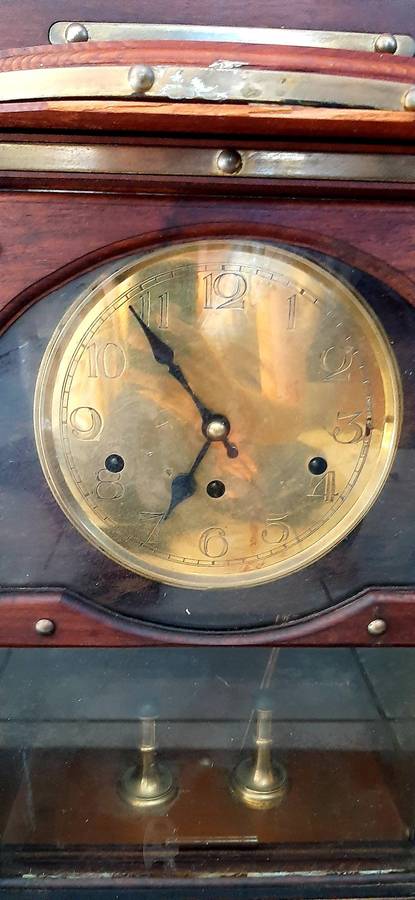 1921 Junghans German Mantle Clock, Brass-Lined Mechanism, 43cm x 29cm x 65cm