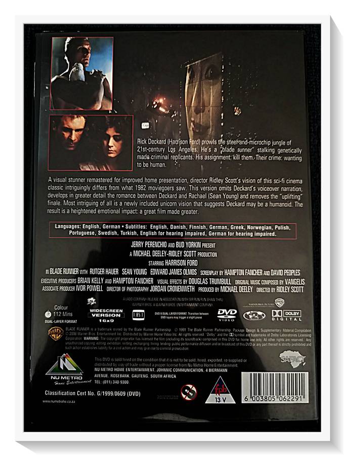 Bladerunner - DVD - Harrison Ford - Cult Classic - Casing and Disc in Very Good Condition *****