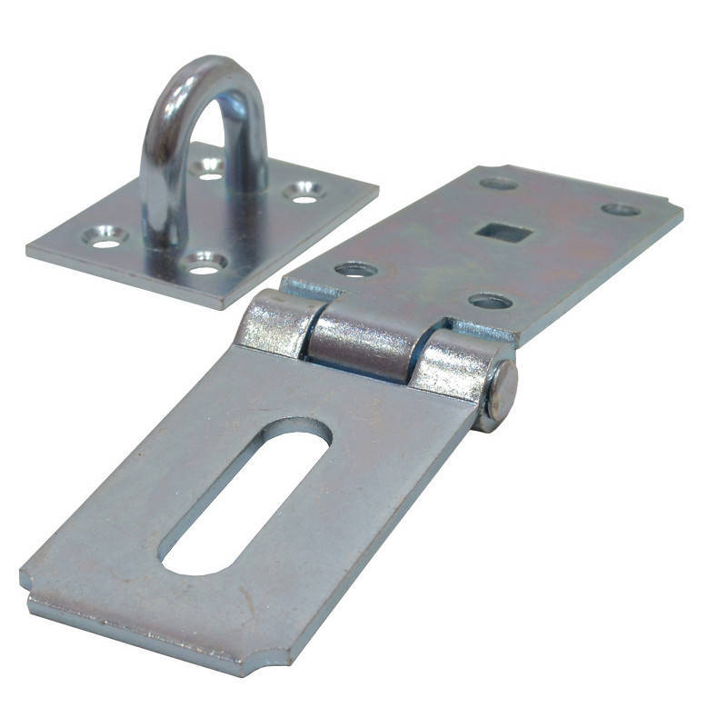 Heavy-duty zinc-plated 4 mm thick steel plate hasp and staple (hinged pin type)