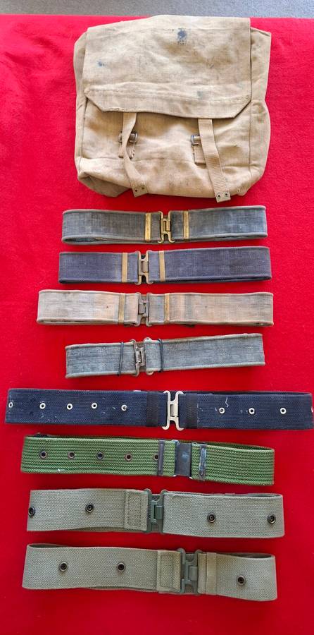RHODESIAN USED LOT OF WEB BELTS - BRITISH P37 X 4, SA P73 X 2, + 2 UNKNOWN IN BACKPACK  (8813)