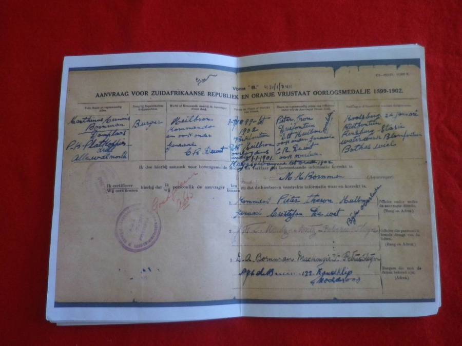 SA BOER WAR - ABO MEDAL TO BURGER M.H. BORNMAN WITH RESEARCH DOCUMENTATION    (4010)
