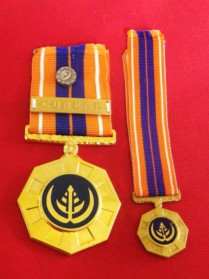 SADF - PRO PATRIA FULL SIZE + MINIATURE MEDAL - NUMBERED + CUNENE CLASP  -  UNRESEARCHED  (8894)