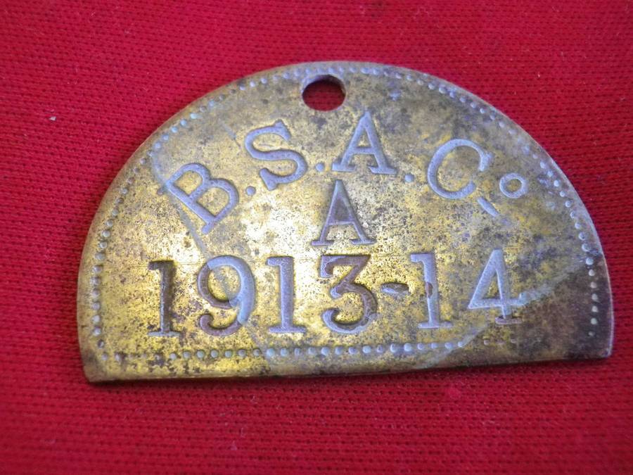 RHODESIA - BSACo HUT TAX TOKEN - MALE - AREA "A"  - YEAR 1913-14 - SHEET BRASS - RARE       (224)