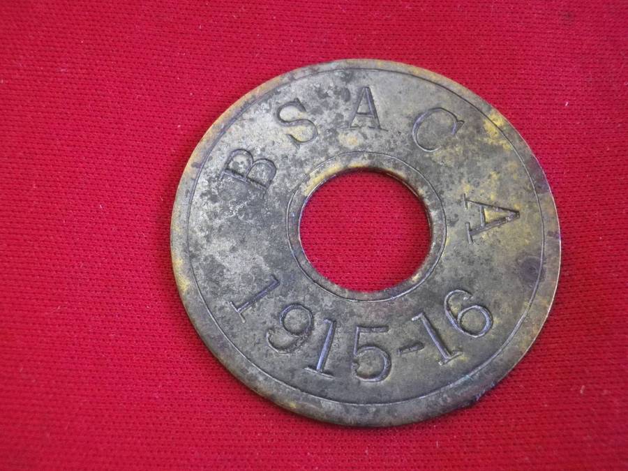 RHODESIA - BSACo HUT TAX TOKEN - MALE - AREA "A"  - YEAR 1915-16 - SHEET BRASS - RARE       (225)