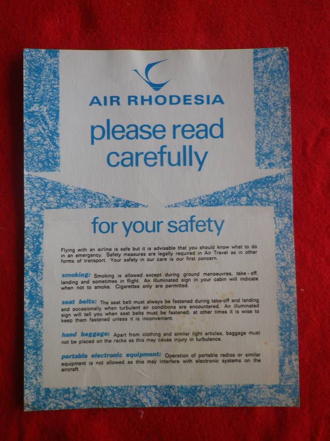 AIR RHODESIA - VISCOUNT ORIGINAL SAFETY CARD -   RARE                     (8711)