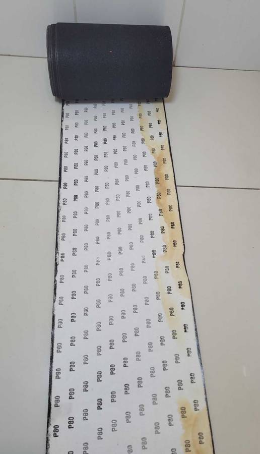 UNUSED... P80 Abrasive Sanding Paper Roll. (2m x 30 cm). Water-Stained On Edge. Bid Per 2-Meter Roll