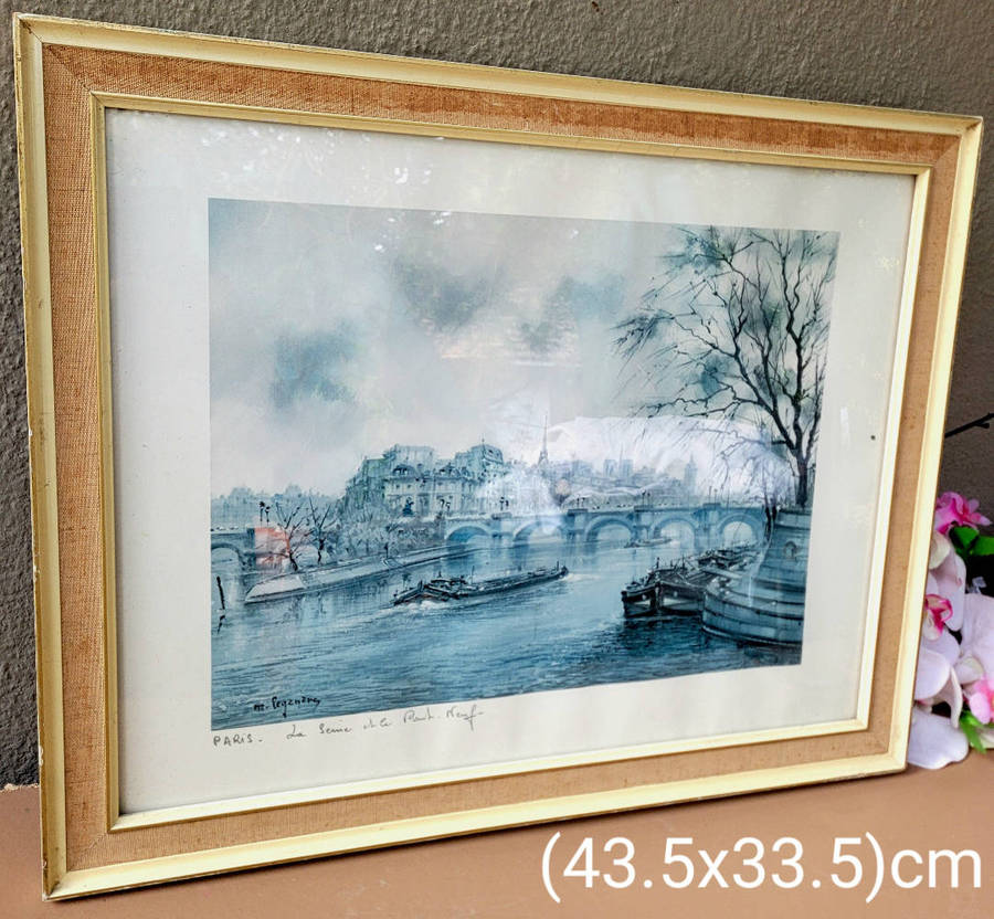 Signed Oil-On-Canvas Portrait (43.5 x33.5)Cm. Depicts A Scene on Paris River