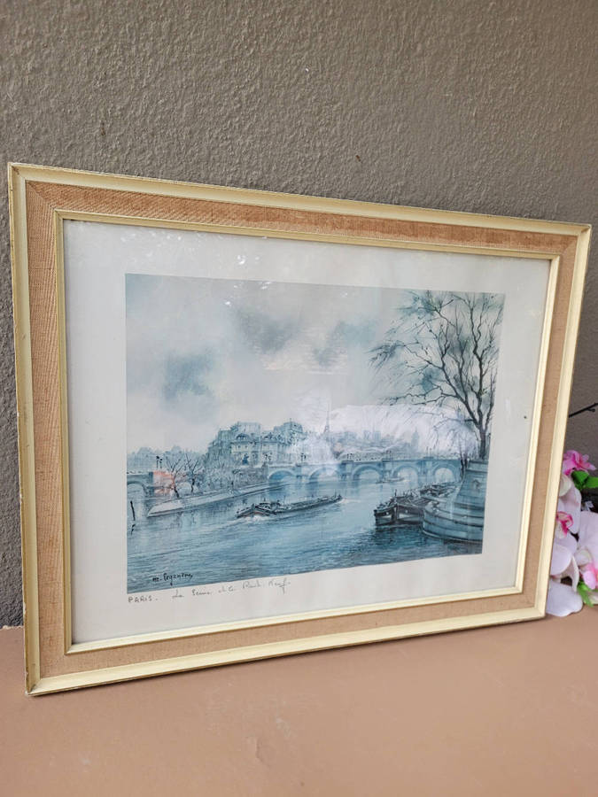 Signed Oil-On-Canvas Portrait (43.5 x33.5)Cm. Depicts A Scene on Paris River