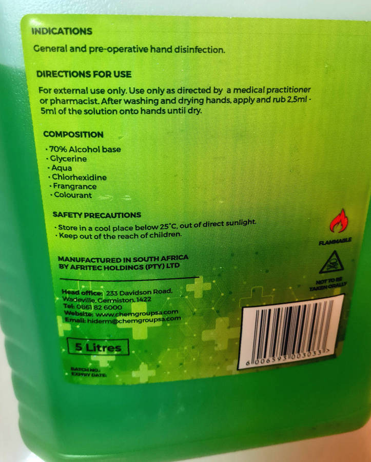 5L LIQUID HAND SANITISER, 70% Alcohol. (Bid Per Piece-To Take All 4x)