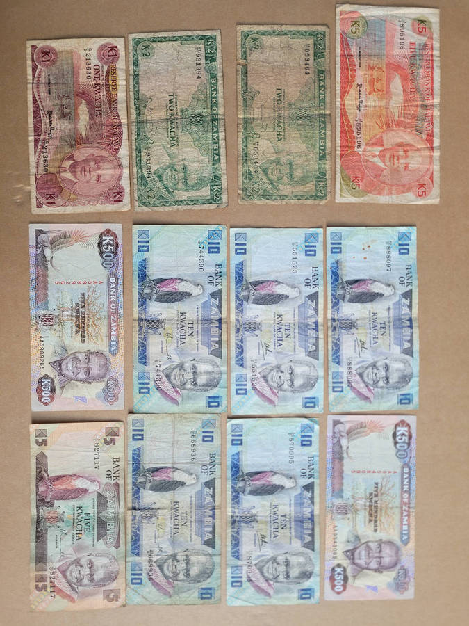 BANK NOTES #3 (As Pictured) ZAMBIA  (Bid Per Piece-To Take All 12x)