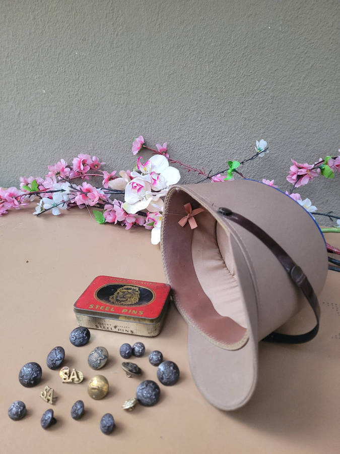Old SAP/Navy Collectable Lot-As Pictured, Buttons/Cap//Tin/Earrings.