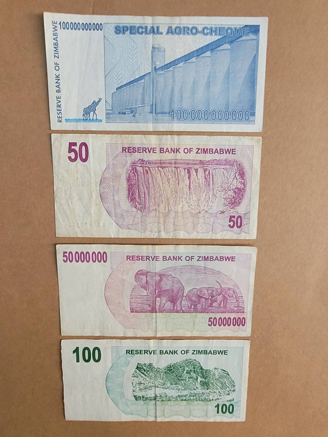 BANK NOTES #5 (As Pictured) ZIMBABWE BEARER/AGRO CHEQUES (Bid Per Piece-To Take All 4x)