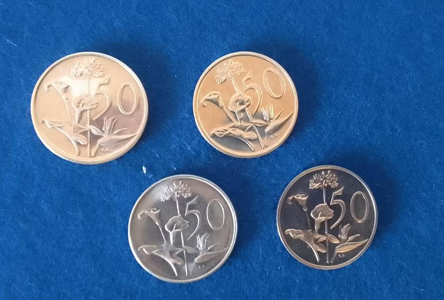 FIFTY CENT RSA NICKEL COINS - 4 COINS (FROM THE 70'S) - ALMOST UNC - BRILLIANT