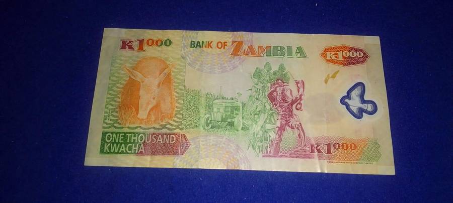 BANK OF ZAMBIA  ONE THOUSAND KWACHA BANKNOTE
