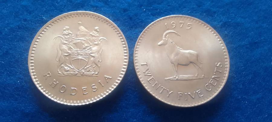 1975 RHODESIAN 25c NICKEL COINS (2 COINS)