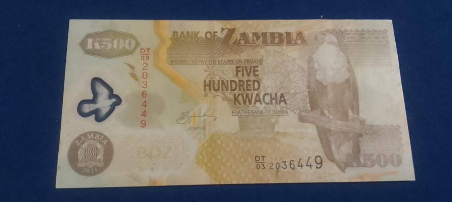 BANK OF ZAMBIA  FIVE HUNDRED KWACHA BANKNOTE