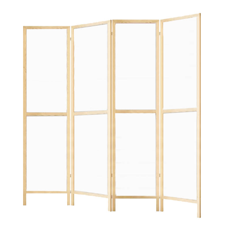 White Sturdy 4-Panel Folding Privacy Screen Room Divider with Solid Smooth Wooden Frame