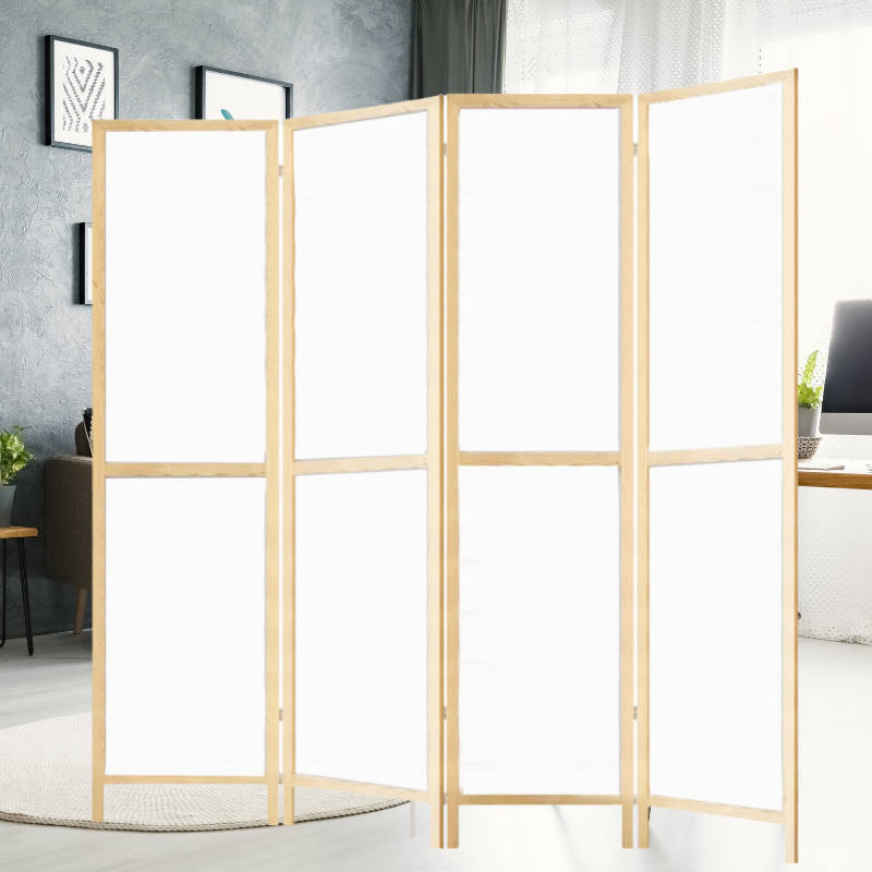 White Sturdy 4-Panel Folding Privacy Screen Room Divider with Solid Smooth Wooden Frame