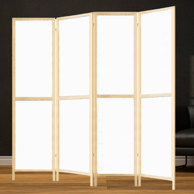 White Sturdy 4-Panel Folding Privacy Screen Room Divider with Solid Smooth Wooden Frame