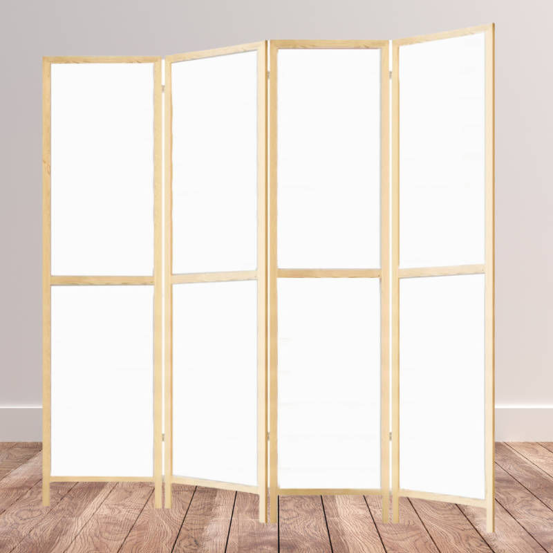 White Sturdy 4-Panel Folding Privacy Screen Room Divider with Solid Smooth Wooden Frame
