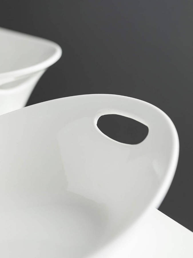 White Oval Porcelain Serving Bowl with Handles