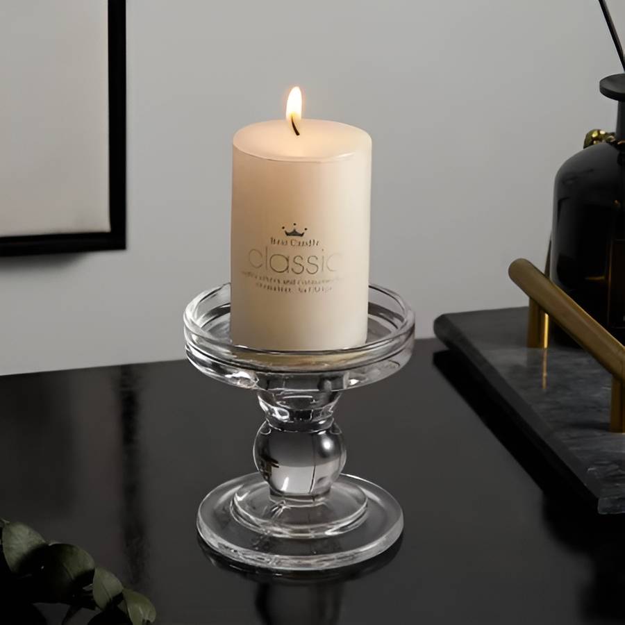 Clear Footed Glass Candlestick Holder