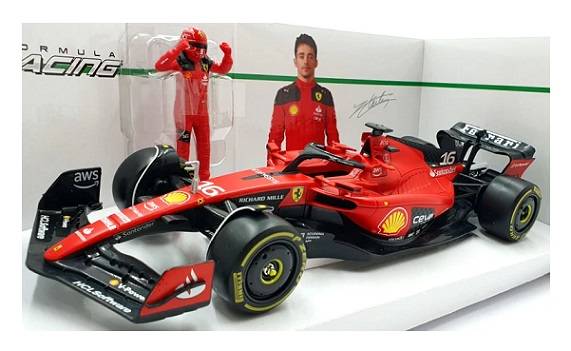 Burago 26809 Formula 1 F1 Ferrari SF 23 SF23 No 16 Le Clerc with figurine