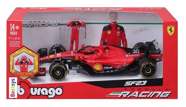 Burago 26809 Formula 1 F1 Ferrari SF 23 SF23 No 16 Le Clerc with figurine