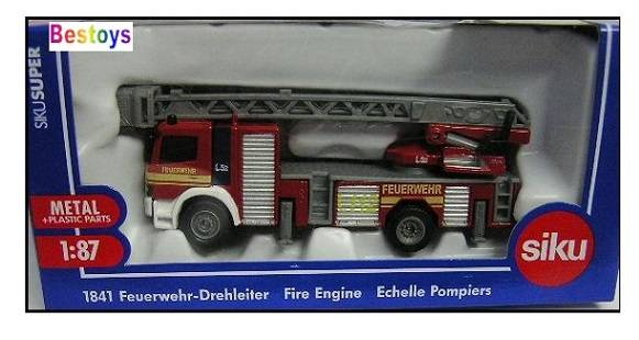 SIKU Diecast Model 1841 Mercedes Benz Extending Ladder Fire Truck Engine 1/87 HO railway scale
