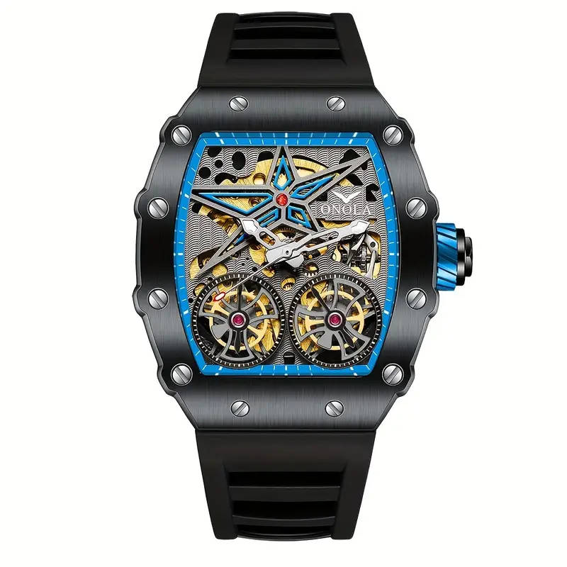 ONOLA Maximus Double Barrel Watch - Automatic, Blue Dial & Black Strap (Richard Mille Homage)