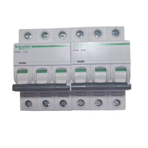 2 x Schneider 3-Pole Circuit Breakers  iC60a C6A | 6A | DIN Rail Mount - Brand New