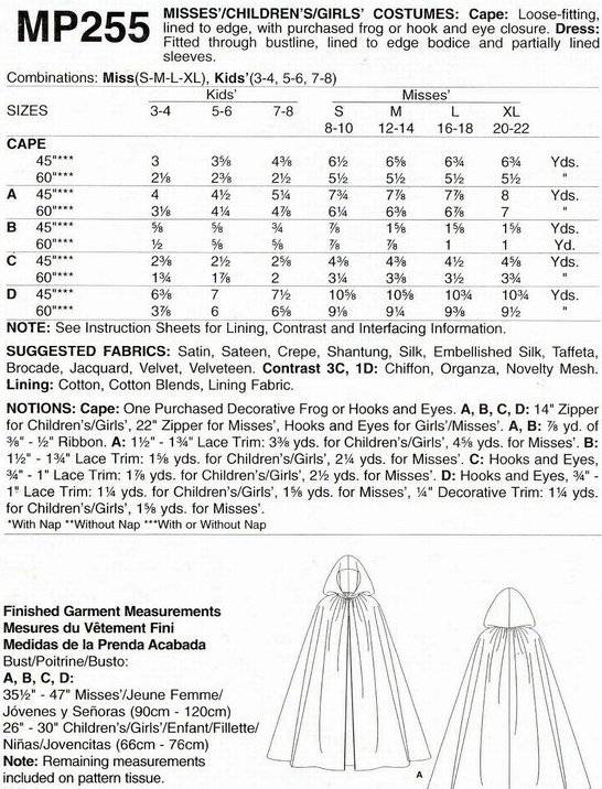 McCalls Costumes MP255 (Sml-Med-Lrg-Xlg) - Princess Dresses for Girls - Sewing Pattern