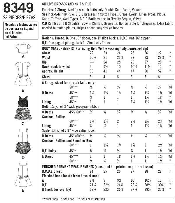 Simplicity 8349 - American Girl Brand - Girls Party Dresses - Sewing Pattern