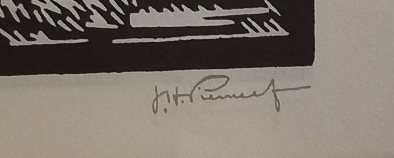 Linosniee afdruk van Doringbome Rustenburg deur Jacob Hendrik Pierneef