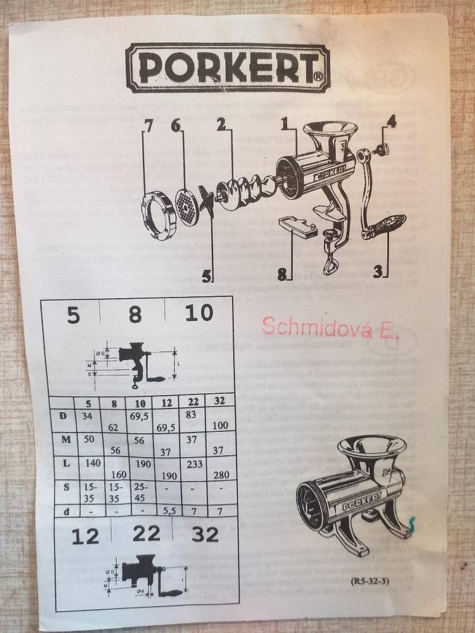 Porkert No 8 Meat Mincer (NEW) Made in Czech Republic