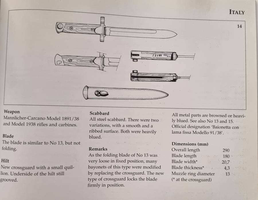 ITALIAN M91/38 BAYONET WW2