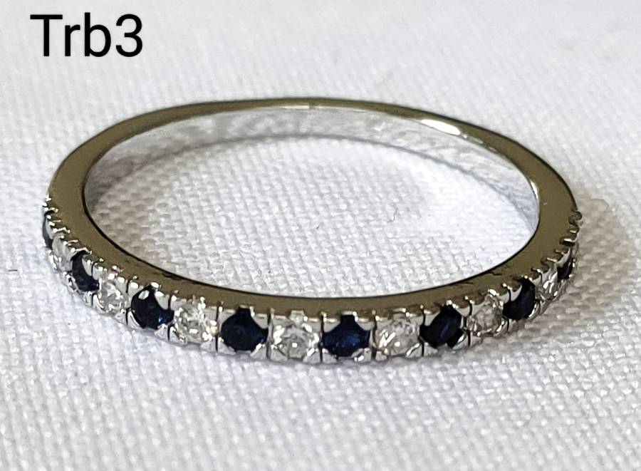 Dress ring -lab created blue and white stones- size US 8